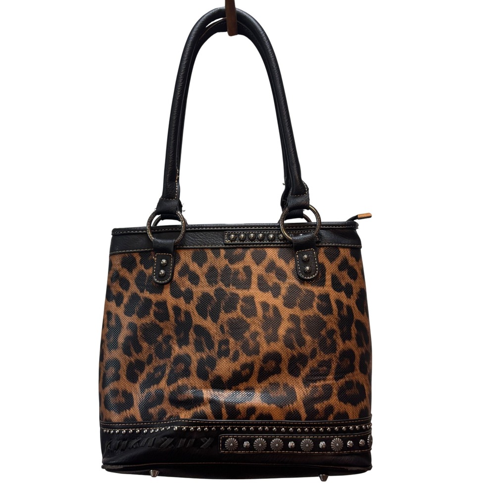 American Bling Leopard Print Satchel Purse‎ Western Shoulder Bag With Wallet CC